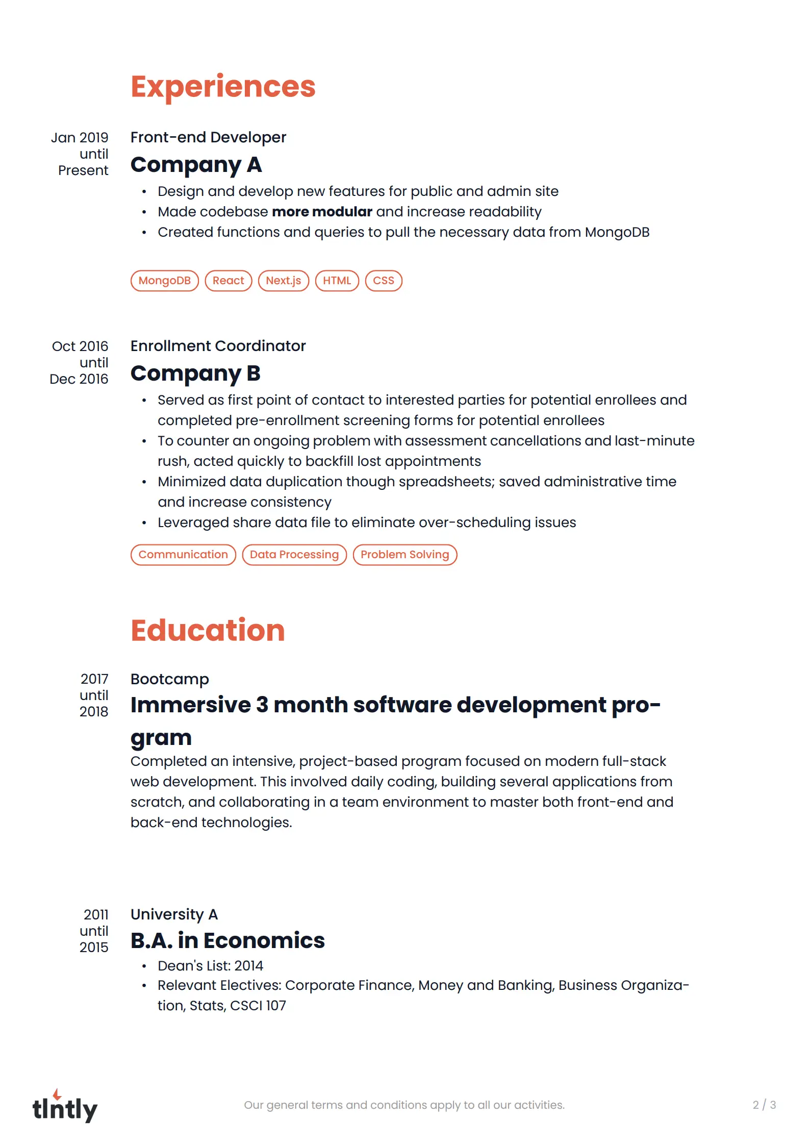 Client-ready PDF resume exported from Tlntly